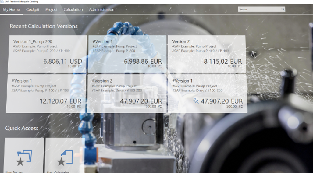screenshot of SAP Product Lifecycle Costing